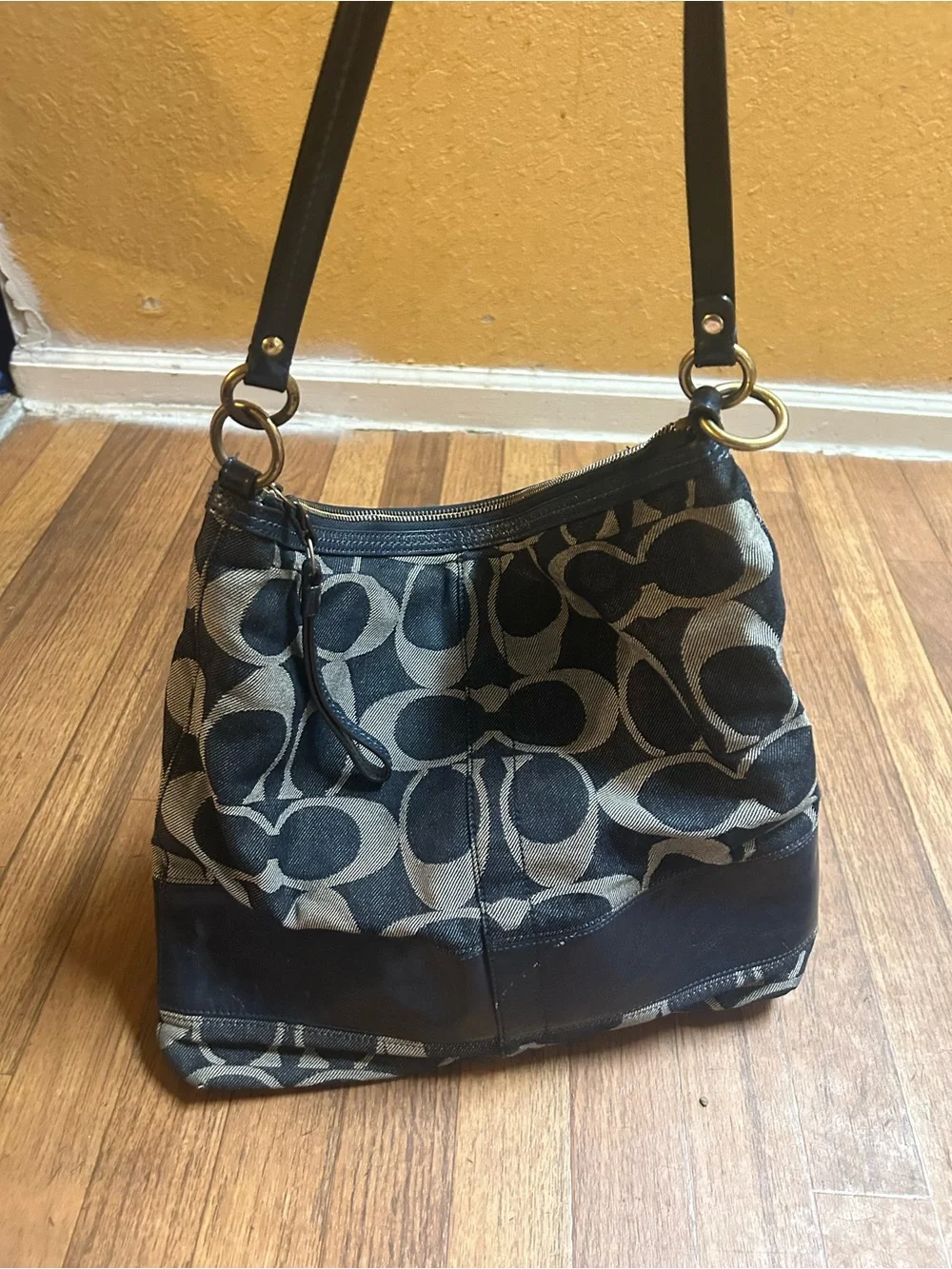 Coach Monogram Canvas Shoulder Bag - Black and Gray